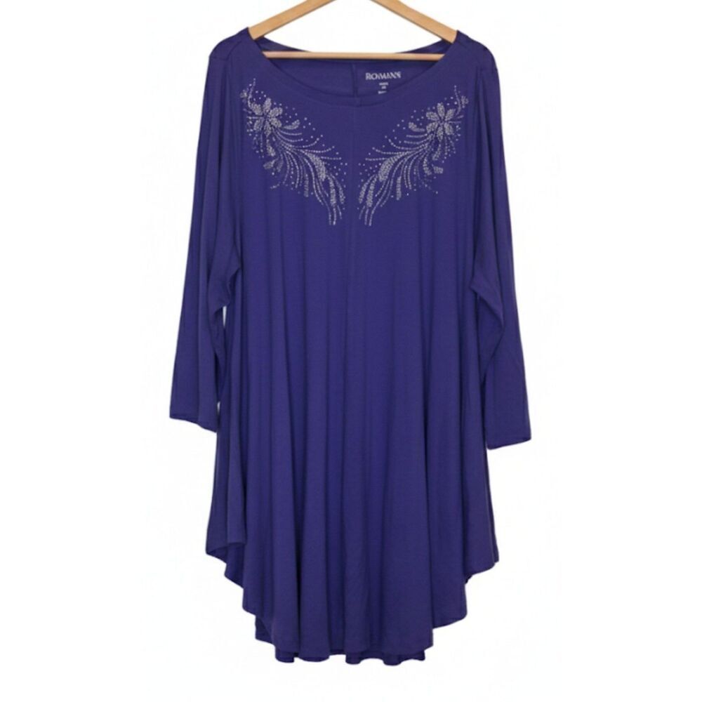 Roaman's womens plus 2X top purple boat neck tunic rayon spandex 26/28